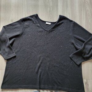 Avenue Women's Plus Black Beaded Sequin Embellished Sweater Size 4x